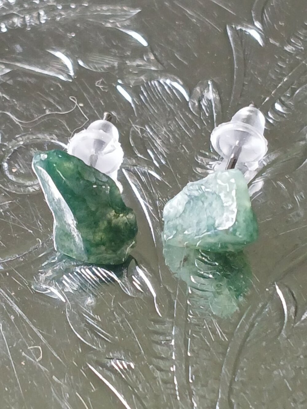 Moss Agate Crystal Chip Hypoallergenic Stud Earrings